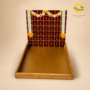 wooden tray with backdrop